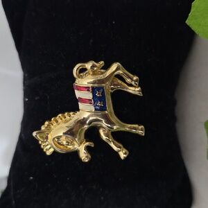 Gold Democratic Party Donkey With Red White And Blue Enamel Brooch Pin